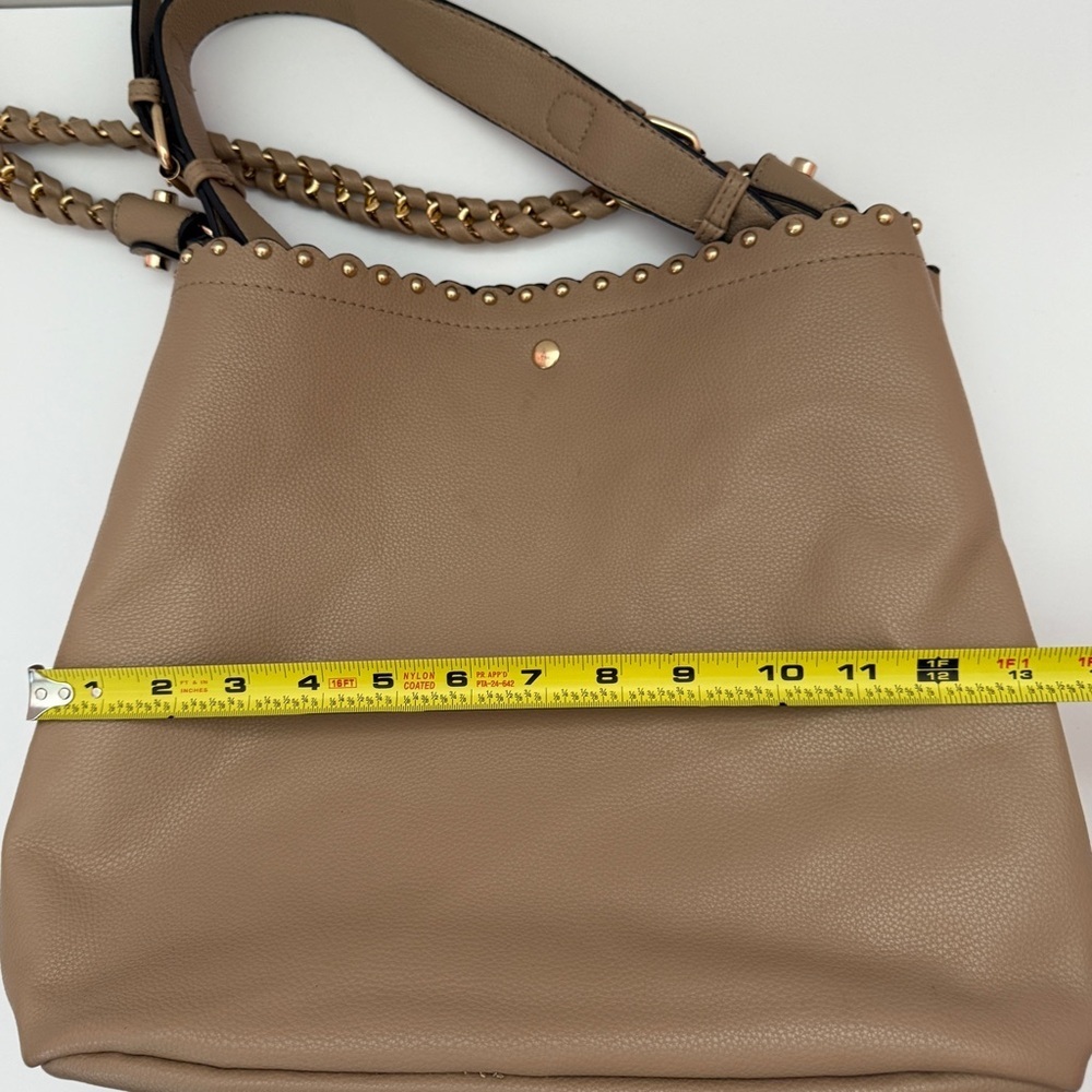 Women’s Tan Studded Shoulder Bag With Rope Style Handle - Picture 10 of 13